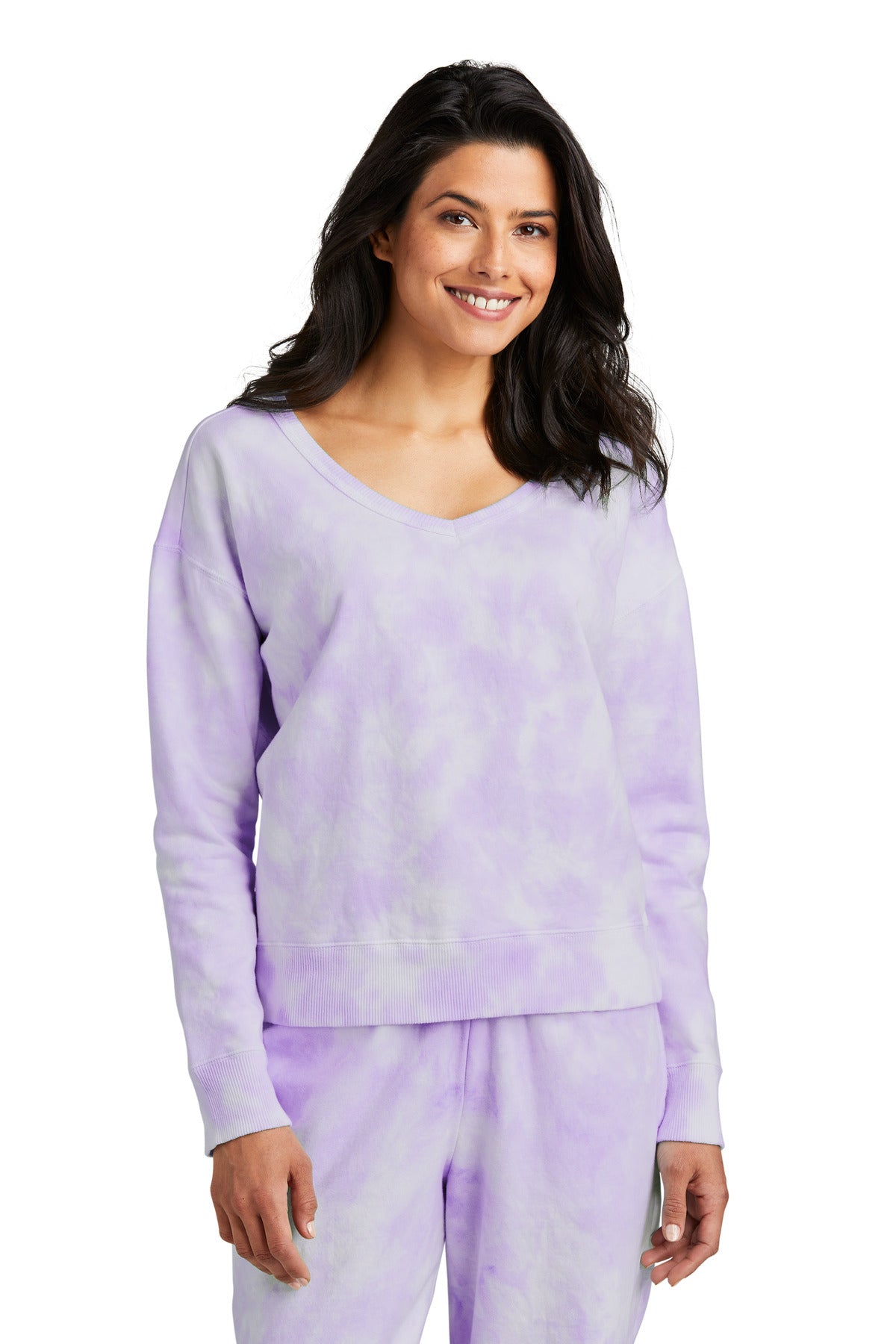 Port & Company ® Women's Beach Wash ® Cloud Tie-Dye V-Neck Sweatshirt LPC140V
