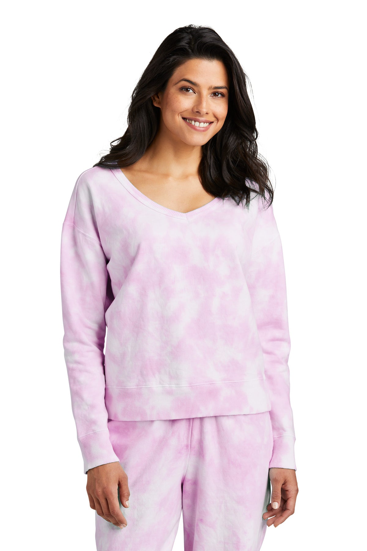 Port & Company ® Women's Beach Wash ® Cloud Tie-Dye V-Neck Sweatshirt LPC140V