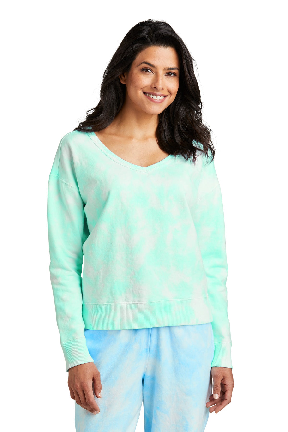 Port & Company ® Women's Beach Wash ® Cloud Tie-Dye V-Neck Sweatshirt LPC140V