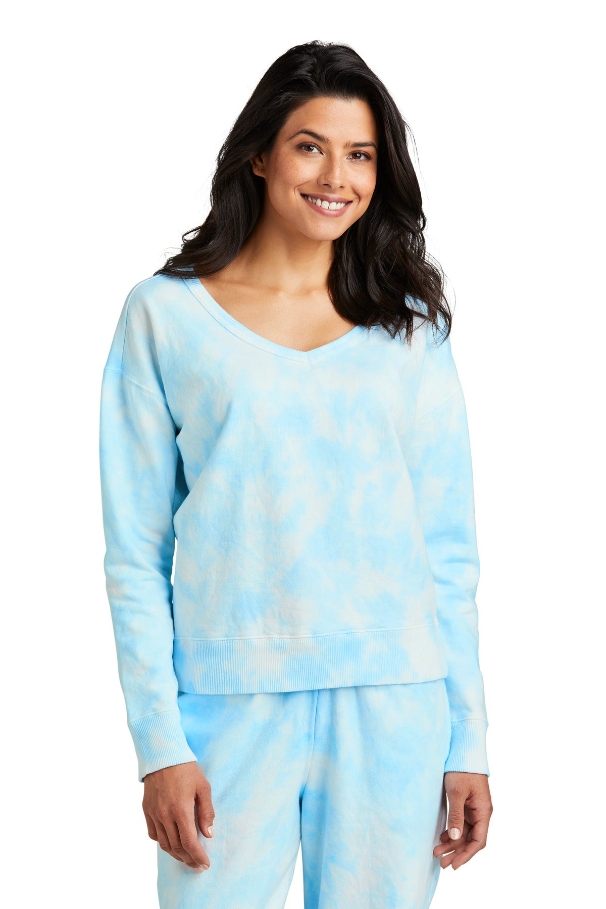 Port & Company ® Women's Beach Wash ® Cloud Tie-Dye V-Neck Sweatshirt LPC140V